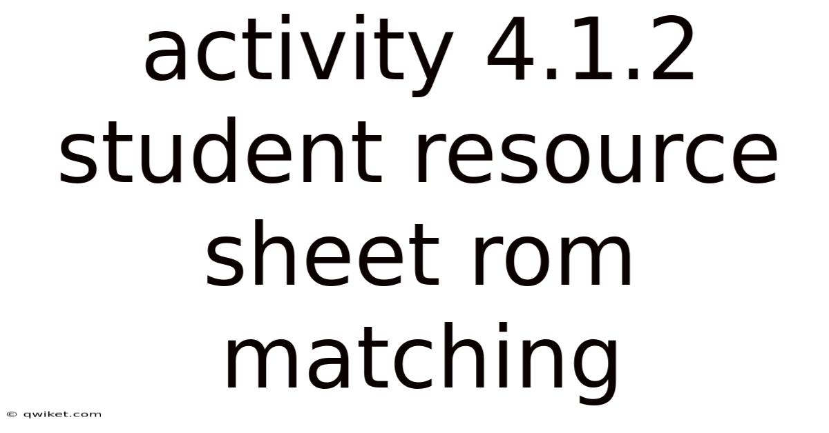 Activity 4.1.2 Student Resource Sheet Rom Matching