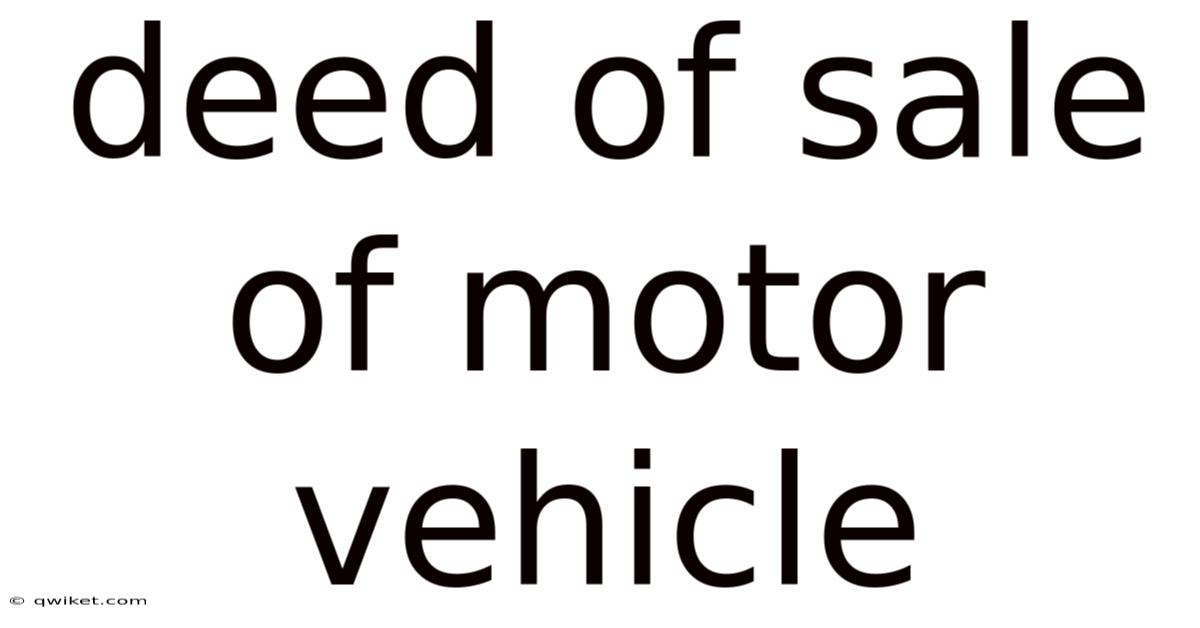 Deed Of Sale Of Motor Vehicle