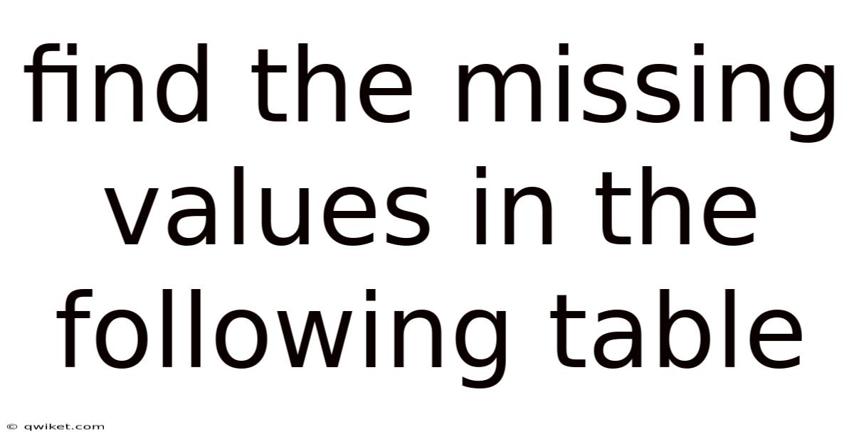 Find The Missing Values In The Following Table