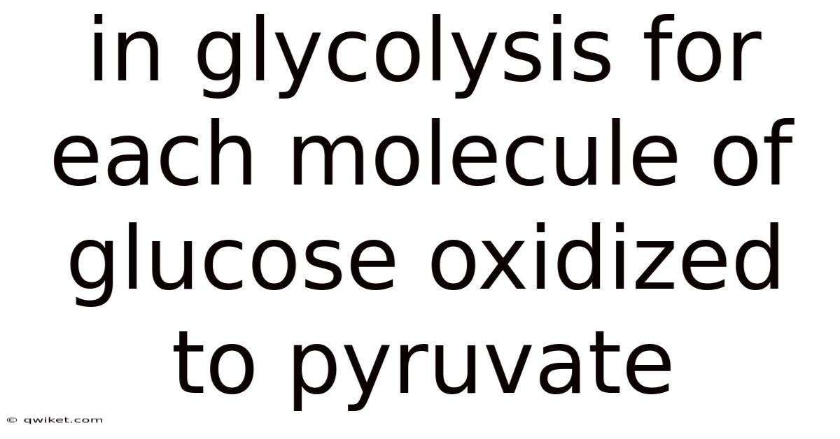 In Glycolysis For Each Molecule Of Glucose Oxidized To Pyruvate