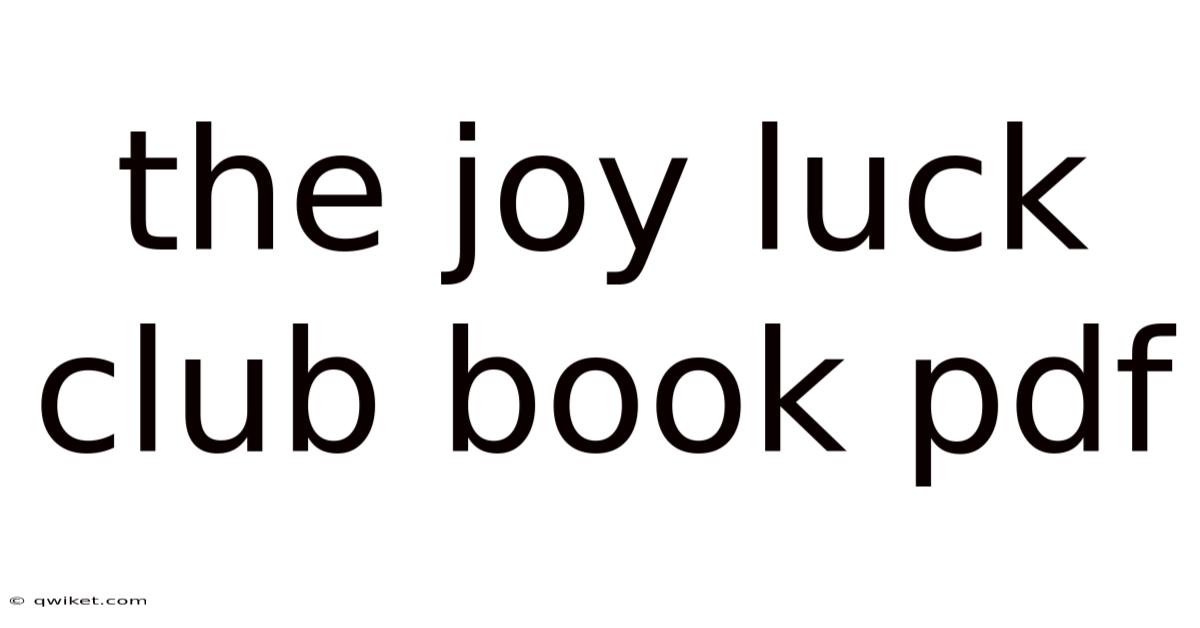 The Joy Luck Club Book Pdf