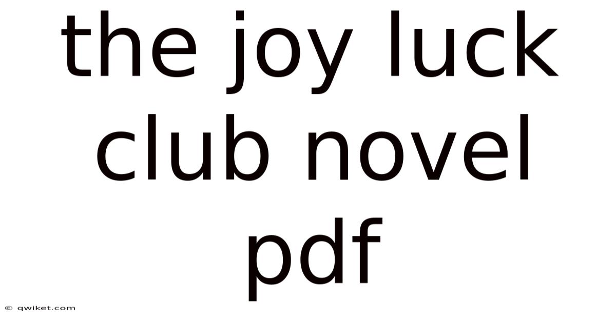 The Joy Luck Club Novel Pdf