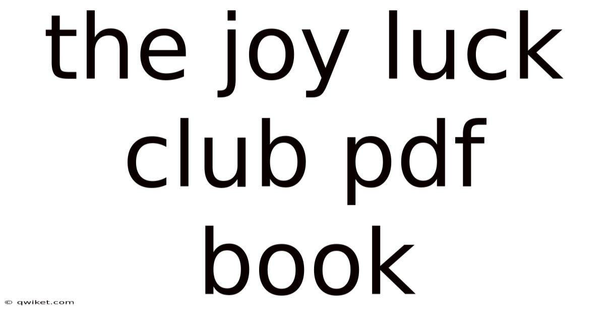 The Joy Luck Club Pdf Book