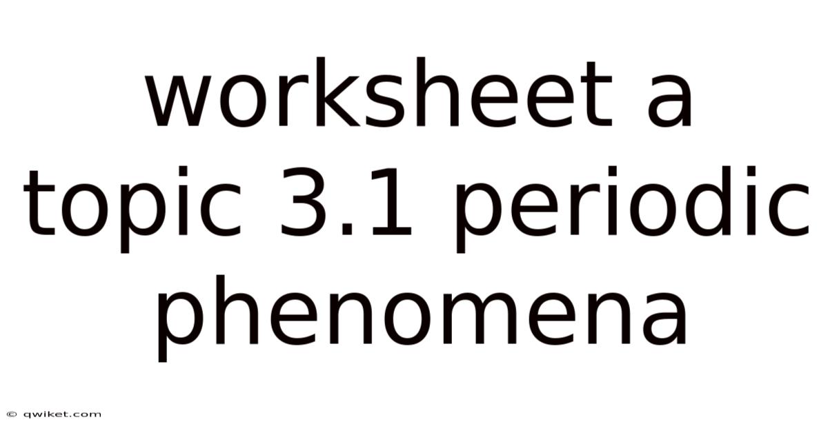 Worksheet A Topic 3.1 Periodic Phenomena